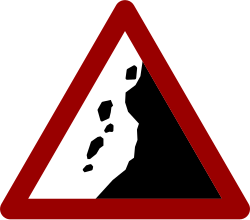 注意右側落石 · Watch for falling rocks on the right