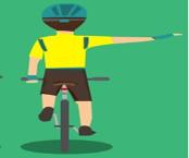 自行車騎士手勢預告即將右轉 · The cyclist's hand signal indicates an upcoming: right turn