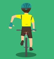 自行車騎士手勢預告即將減速暫停 · The cyclist's hand signal indicates an upcoming: slow down / temporary stop